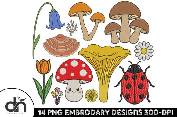 14 Tiny Mushroom Floral Embroidery PNG Review