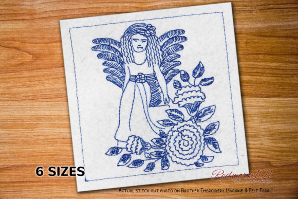 Angel and Spring Flowers Lineart Review for Business Embroidery