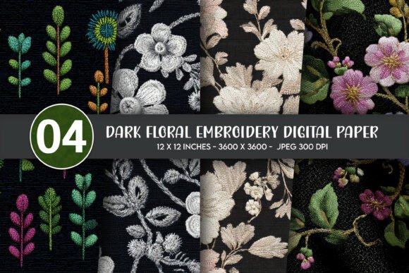 Dark Floral Embroidery Digital Paper Review