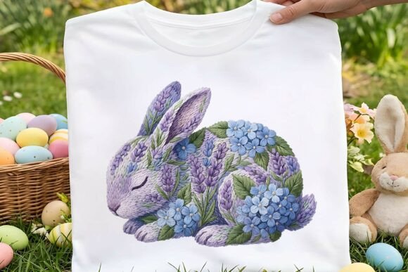 Floral Bunny Easter Faux Embroidery PNG Review