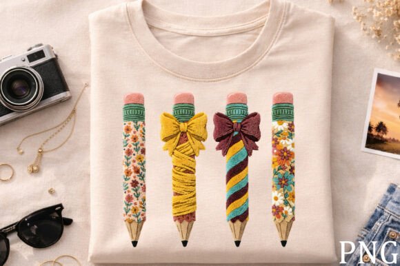 Floral Pencil Bow Embroidery Patch PNG Review