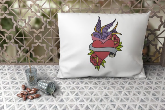 Heart with Roses and Bird: A Touch of Romance in Embroidery