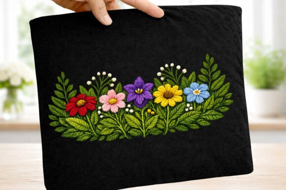 Realistic Stitched Embroidery Floral PNG for Business Branding