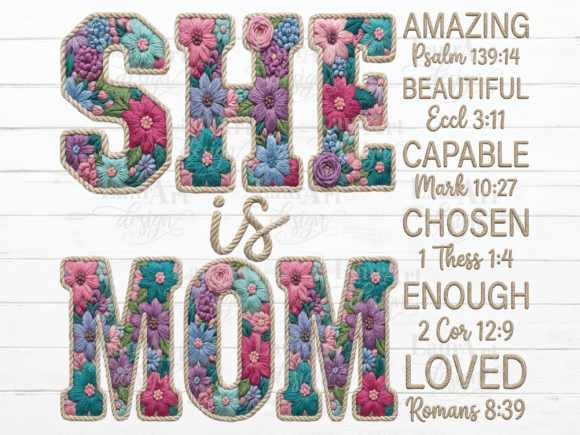 SHE is MOM Floral Embroidery for Mother's Day